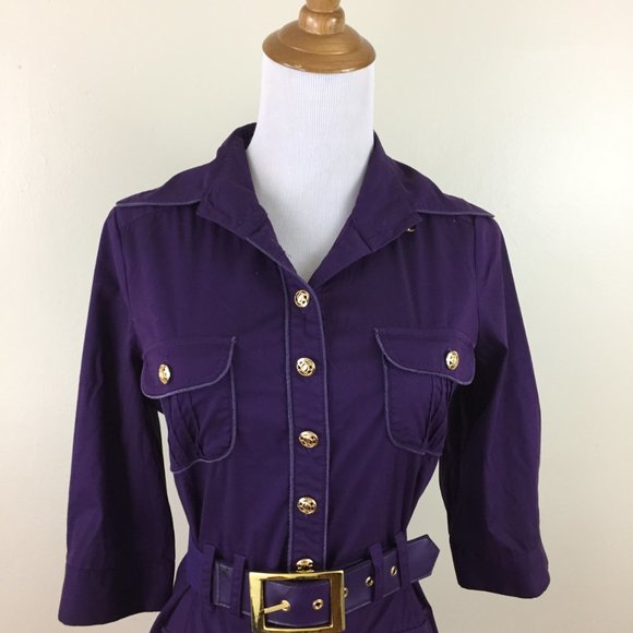 BEBE Gold logo hardware belted button shirt - Picture 4 of 10